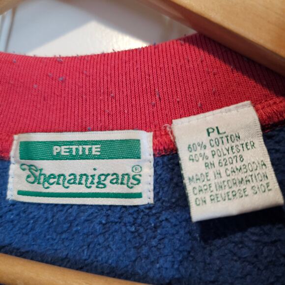 Vintage Cat Sweatshirt Women Large Petite Blue Cottage 90s Granny Retro Kitty - Picture 6 of 8